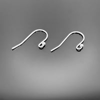 Two sterling silver earring hooks (ear wires) arranged on a gray surface, each featuring a loop attachment, approximately 20 × 11 mm in size.