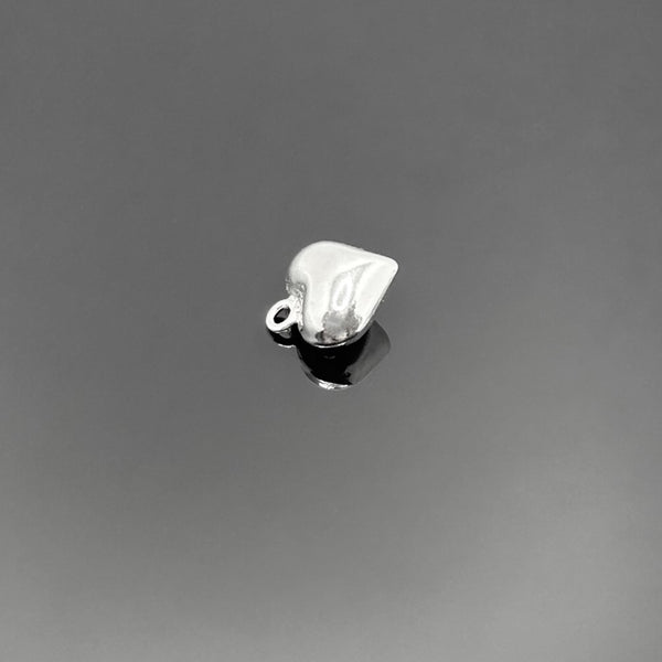 A 10 × 8 mm sterling silver heart charm with a small loop hole, displayed on a white background showcasing its polished finish.
