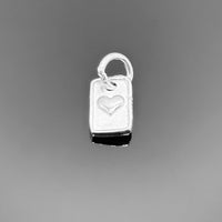 A sleek 10×6 mm sterling silver rectangle-shaped heart charm with a small attachment hole, shown on a clean white background