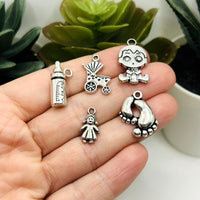 Silver Baby Shower Mix Charms, appx 200 pieces - 10 styles