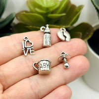 Silver Baby Shower Mix Charms, appx 200 pieces - 10 styles