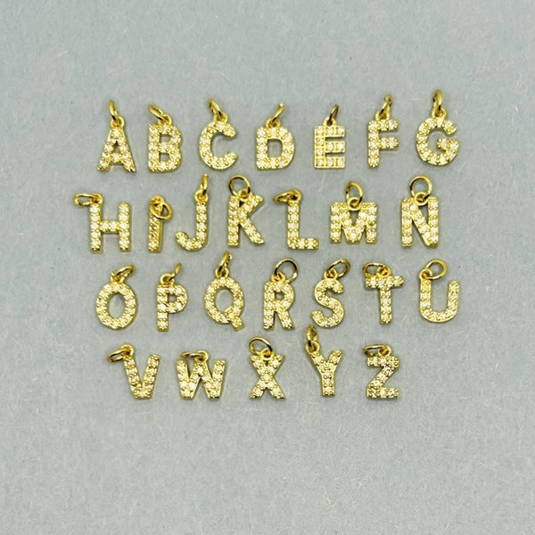 18k Gold and Cubic Zirconia Capital Letter Initial Charm, 9x6mm