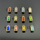 14k Gold and Cubic Zirconia Stainless Steel Baguette Birthstone Charms, 11x4mm