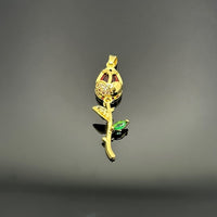 18k Gold and Red Cubic Zirconia Tulip Charm, 38x12 mm