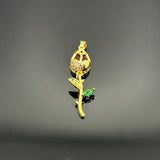 18k Gold and Red Cubic Zirconia Tulip Charm, 38x12 mm