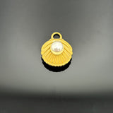 18k Gold Clam Shell Charm with Pearl, 18.5x14 mm
