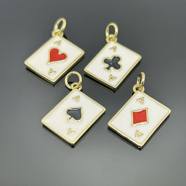 18k Gold and Enamel Playing Card Charms, 19 x 12 mm