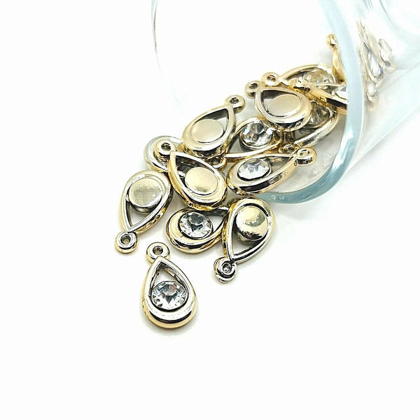 4, 20 or 50 Pieces: Light Gold Toned Acrylic Charm with Rhinestone