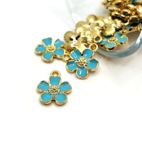 4, 20 or 50 Pieces: Light Blue and Gold Flower Charms