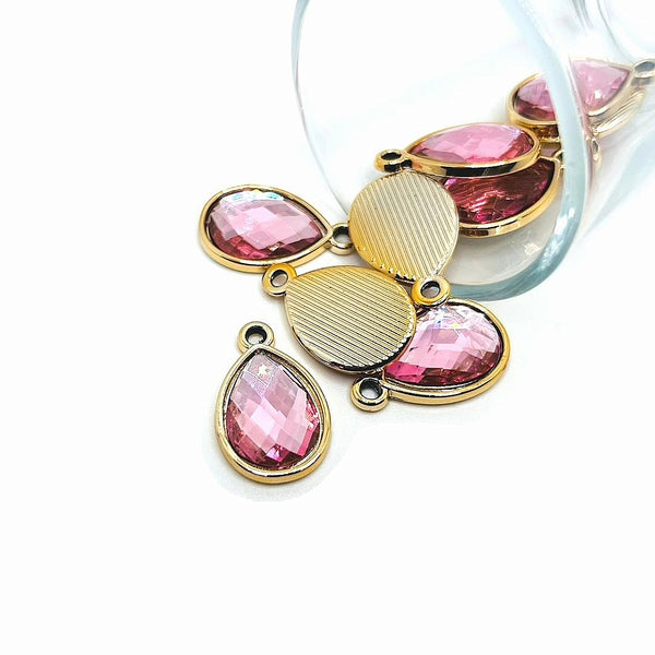 4, 20 or 50 Pieces: Light Pink and Gold Acrylic Teardrop Charms