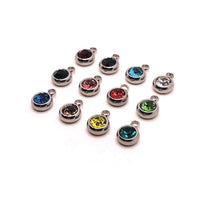 12 or 60 Pieces: 201 Stainless Steel Birthstone Rhinestone Charm Set