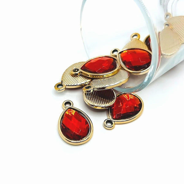 4, 20 or 50 Pieces: Red Orange and Gold Acrylic Teardrop Charms