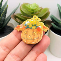 Halloween Jack O' Lantern Flower Basket Pendant, 33x38mm