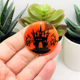 1, 4 or 20 Pieces: Orange Epoxy Haunted House Halloween Pendants