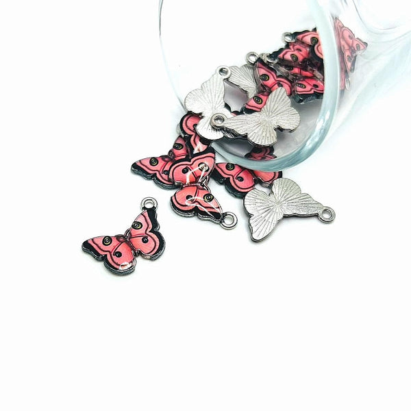 4, 20 or 50 Pieces: Pink and Black Butterfly Charms