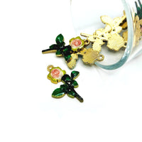 4, 20 or 50 Pieces: Pink and White Enamel Rose Charms