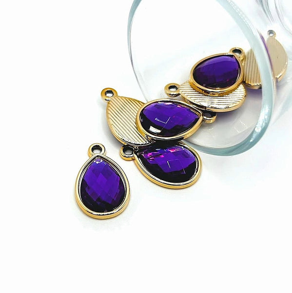 4, 20 or 50 Pieces: Purple and Gold Acrylic Teardrop Charms