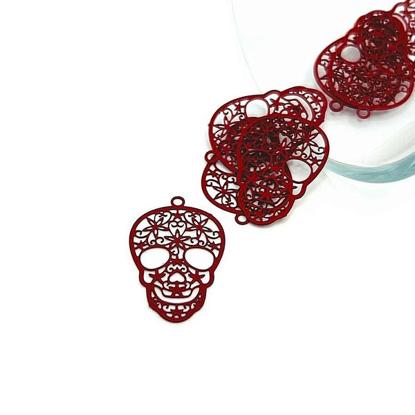 1, 4, 20 or 50 Pieces: Red Sugar Skull Day of the Dead Dia De Los Muertos Skeleton Charms