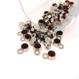 4, 20 or 50 Pieces: Small Dark Red January Birthstone Rhinestone Charms