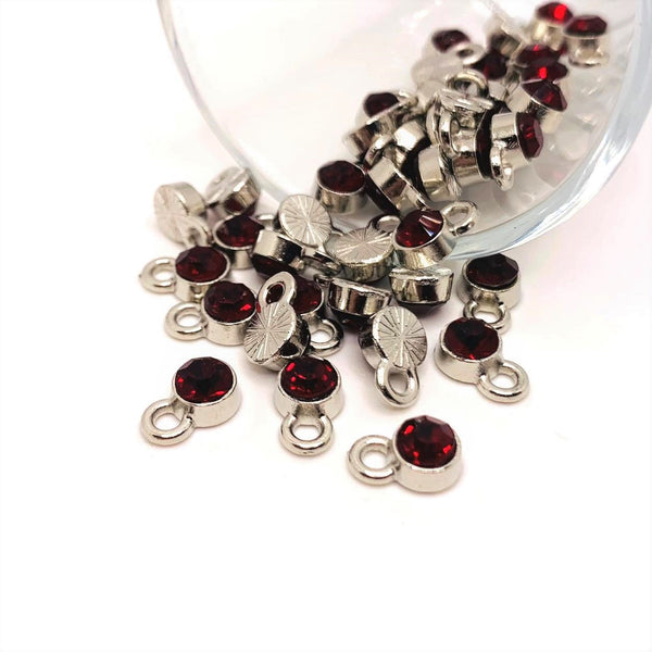 4, 20 or 50 Pieces: Small Dark Red January Birthstone Rhinestone Charms