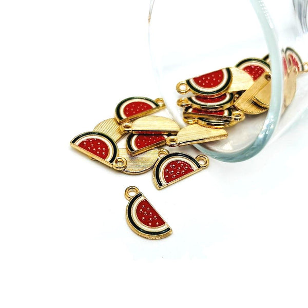 4, 20 or 50 Pieces: Red and Gold Enamel Watermelon Charms