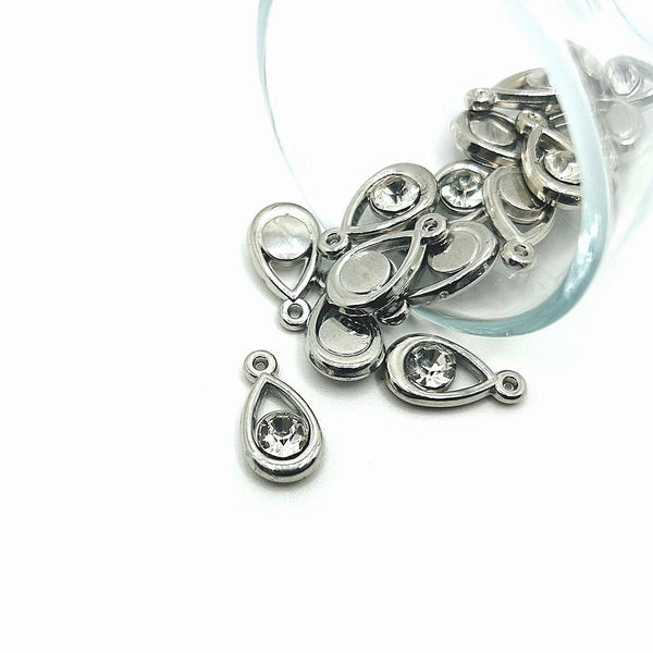 4, 20 or 50 Pieces: Silver Toned Acrylic Charm with Rhinestone
