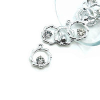 1, 4, 20 or 50 Pieces: Silver Plated Round Pendant with Rhinestone Charms