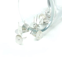 20 or 100 Pieces: 10 mm Bright Silver Round Flat Ear Stud Earring Bases