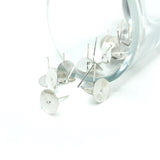 20 or 100 Pieces: 10 mm Bright Silver Round Flat Ear Stud Earring Bases