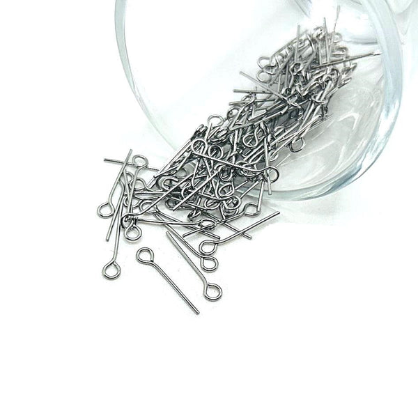 100 or 500 Pieces: 16 mm Stainless Steel Silver Eye pins, 21 gauge