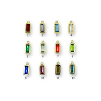 14k gold and cubic zirconia baguette birthstone charm, 11x4mm stainless steel pendant for jewelry making