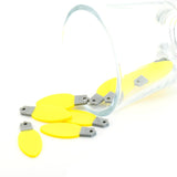 Small yellow Christmas light-bulb shaped charm, approximately 10×25 mm, with loop for hanging, displayed on a white background.