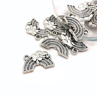 4, 20 or 50 Pieces: Antique Silver Rainbow with Cloud Charms - Double Sided