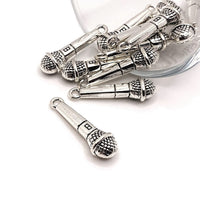 4, 20 or 50 Pieces: Silver Microphone Music 3D Charms