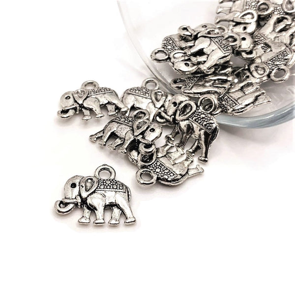 4, 20 or 50 Pieces: Antique Silver Tibetan Elephant Charms - Double Sided