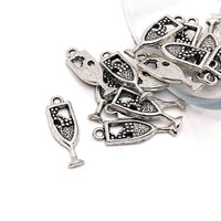 4, 20 or 50 Pieces: Silver Champagne Flute Charms