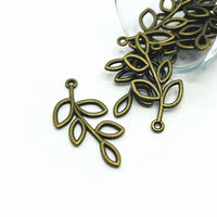 4, 20 or 50 Pieces: Bronze Tree Branch Charm, Leaf Connector