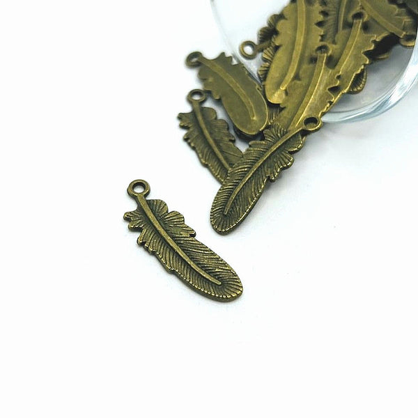 4, 20 or 50 Pieces: Bronze Feather Charms