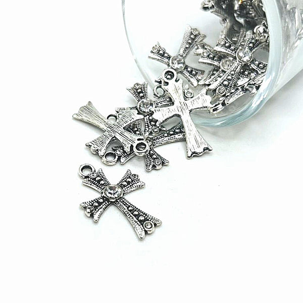 4, 20 or 50 Pieces: Cross Pendant Charms with Diamond Rhinestones