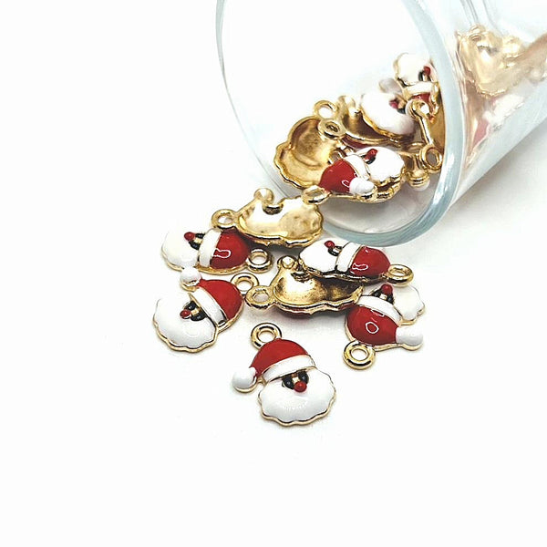 4, 20 or 50 Pieces: Small Santa Face Enamel Christmas Charms