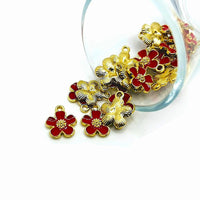 4, 20 or 50 Pieces: Red and Gold Flower Charms