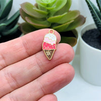 4, 20 or 50 Pieces: Neapolitan Ice Cream Cone Enamel Charms