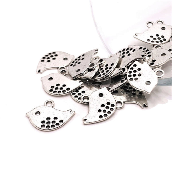 4, 20 or 50 Pieces: Small Antiqued Silver Bird Charms