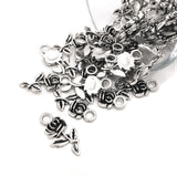 Small Antiqued Silver Rose Charms, 21x10mm