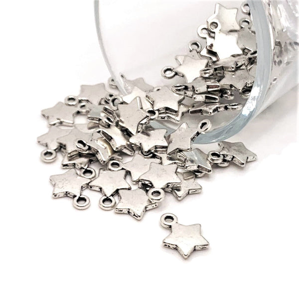 4, 20 or 50 Pieces: Small Silver Star Charms