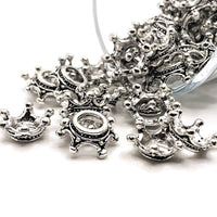 4, 20 or 50 Pieces: Silver 3D Crown Charms, Bead Caps