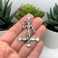 1, 4 or 20 Pieces: Antique Silver Inverted Cross Pendant with Baphomet