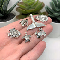 60 Piece Antique Silver Ocean Marine Mix Charms