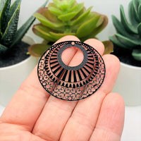 4 or 20 Pieces: Black Pressed Metal Round Filigree Pendants - Double Sided