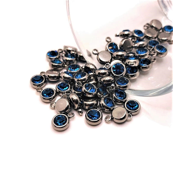 4, 20 or 50 Pieces: Stainless Steel, Blue Sapphire September Birthstone Rhinestone Charms